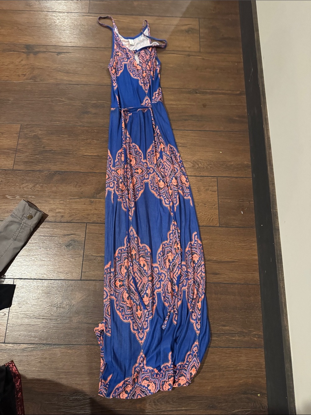 Old Navy Blue Maxi Dress with Pink Medallion Print